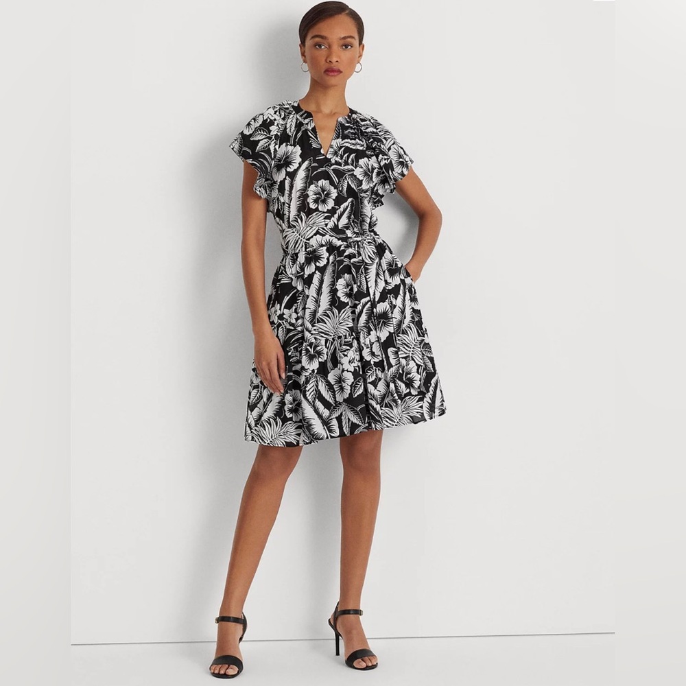 Floral Belted Cotton Voile Dress